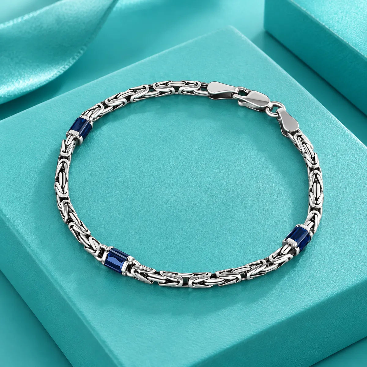 Tivara Men’s Royal Blue Chain Bracelet - Made with 925 Silver