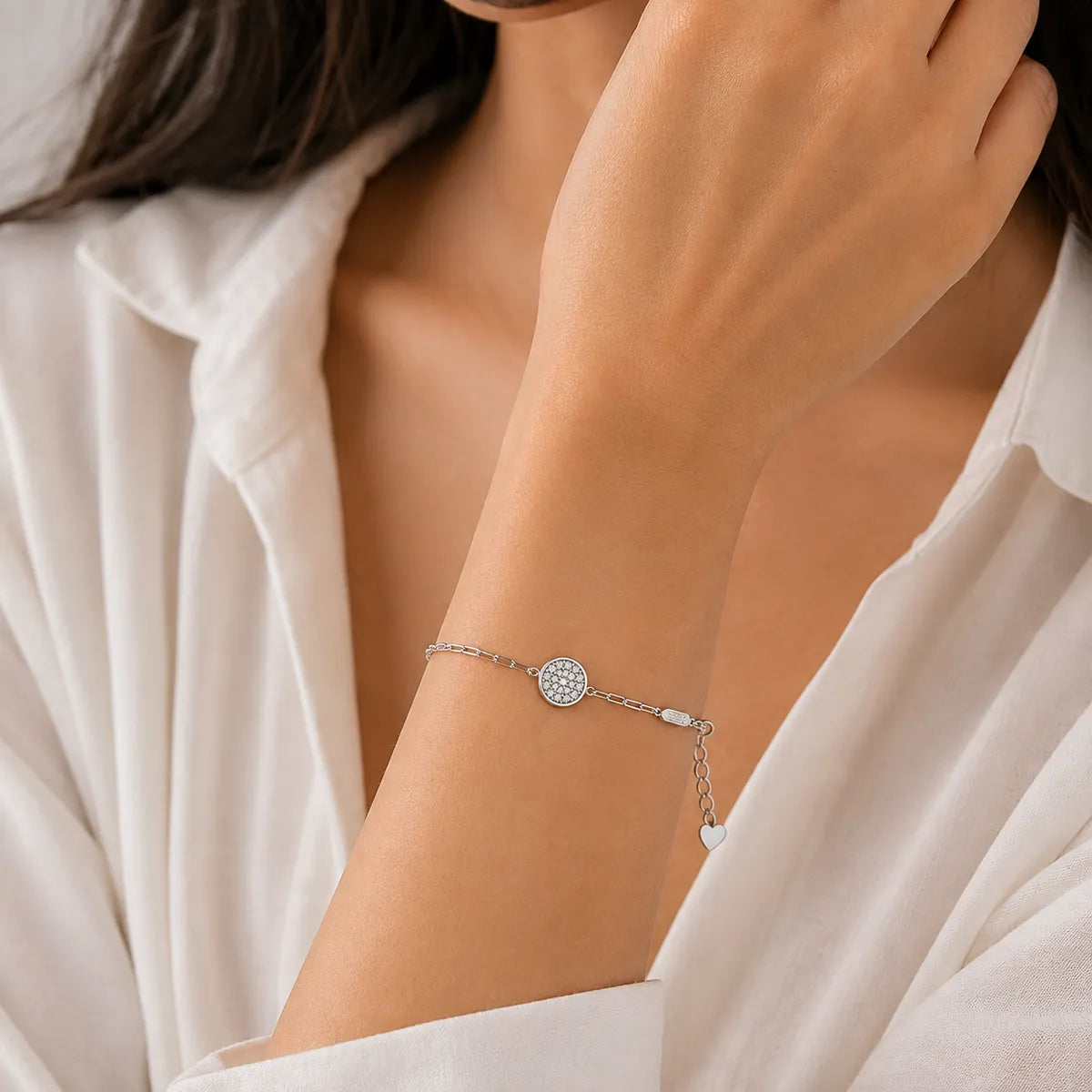 Celestial Disc & Bar Link Bracelet - made with 925 Silver