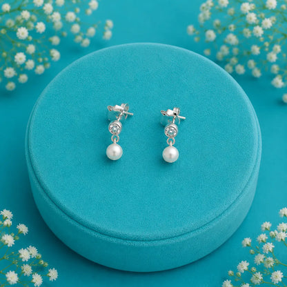 Celestial Moon & Pearl Necklace with Matching Pearl Drop Earrings Set – 925 Sterling Silver Rhodium Finish