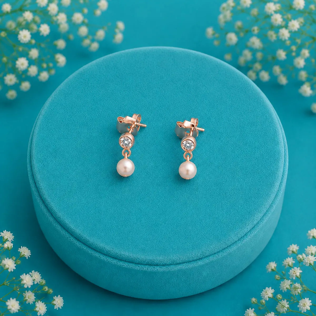 Celestial Moon & Pearl Necklace with Matching Pearl Drop Earrings Set – 925 Sterling Silver - Rose Gold Finish