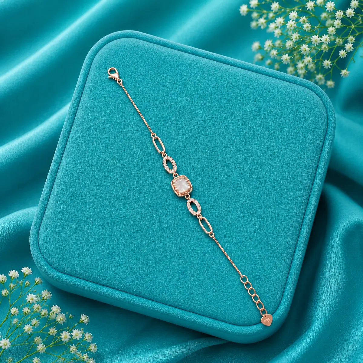 Vintage Mother-of-Pearl Elegance Bracelet - Rose Gold - made with 925 Silver