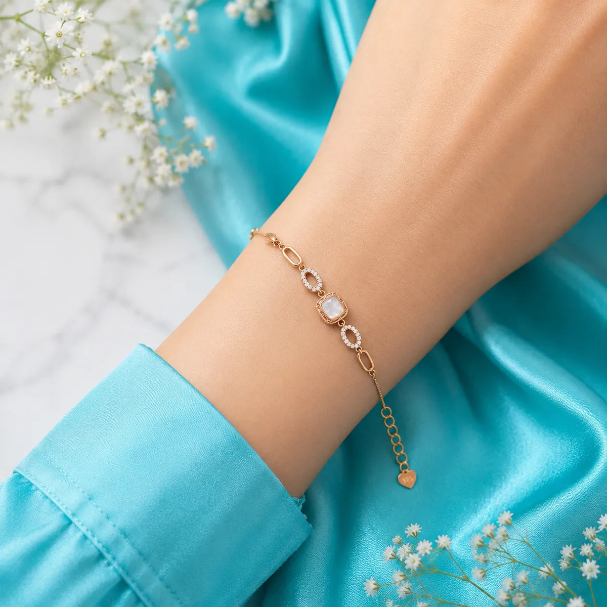 Vintage Mother-of-Pearl Elegance Bracelet - Rose Gold - made with 925 Silver