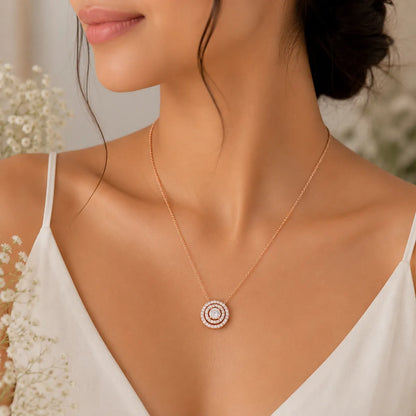 Halo Sparkle Pendant Necklace - Rose Gold - 925 Sterling Silver