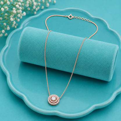 Halo Sparkle Pendant Necklace - Rose Gold - 925 Sterling Silver