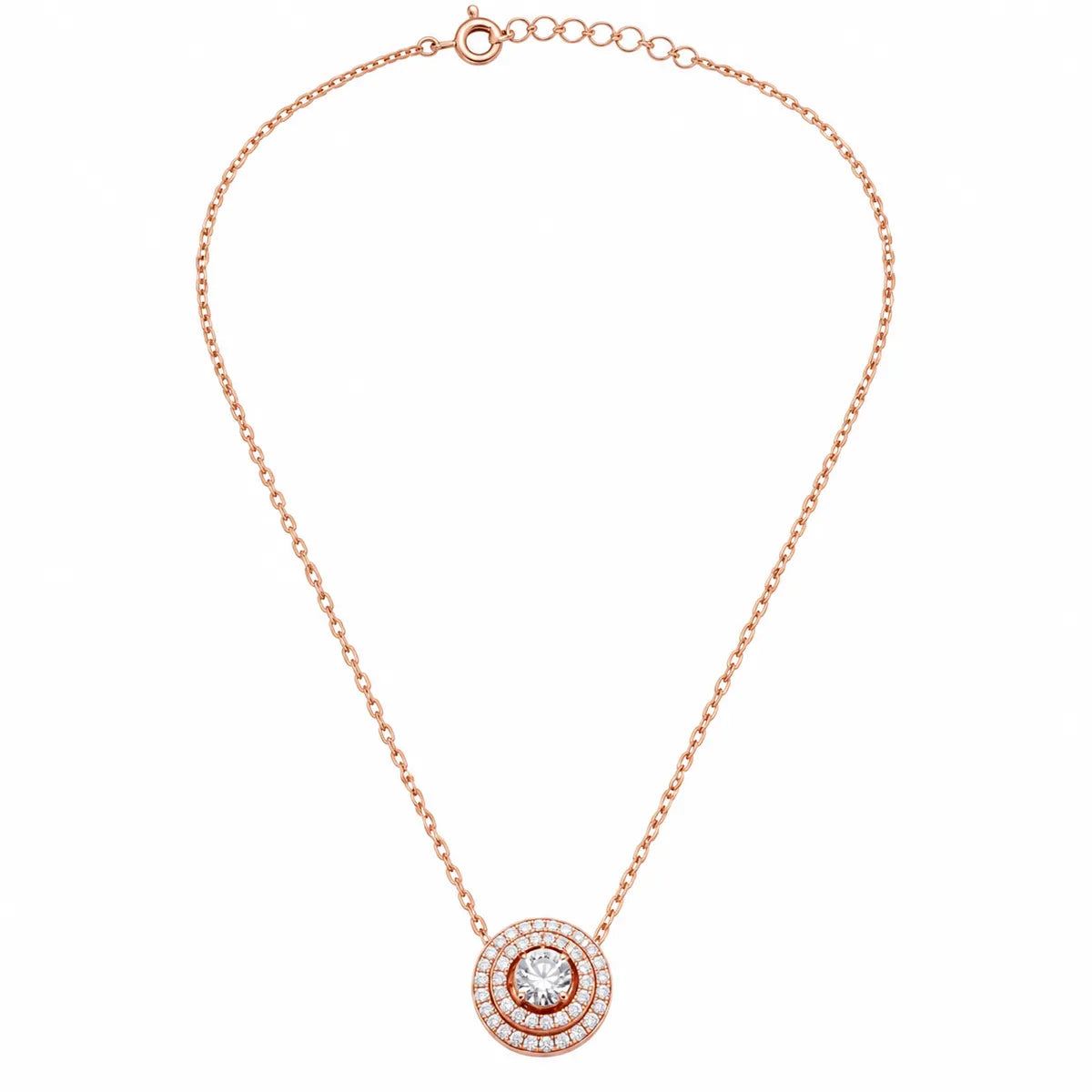 Halo Sparkle Pendant Necklace - Rose Gold - 925 Sterling Silver