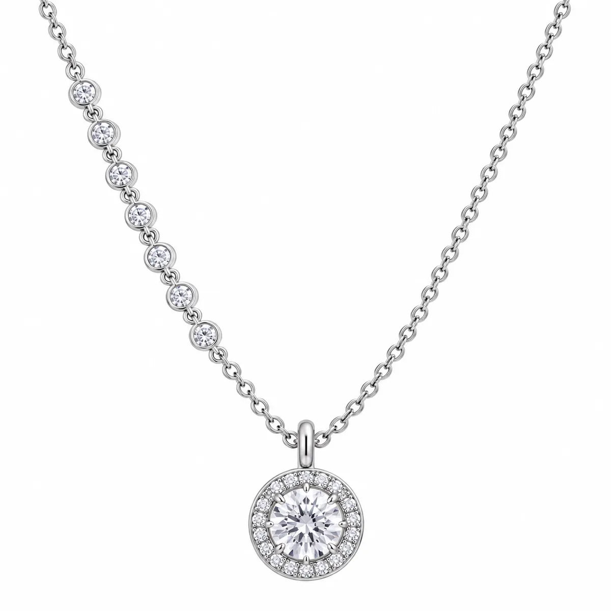 Halo Solitaire Pendant Necklace - made with 925 Silver