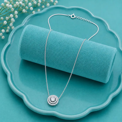 Halo Sparkle Pendant Necklace - 925 Sterling Silver