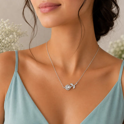 Crystal Rose Bud Necklace - made with 925 Silver
