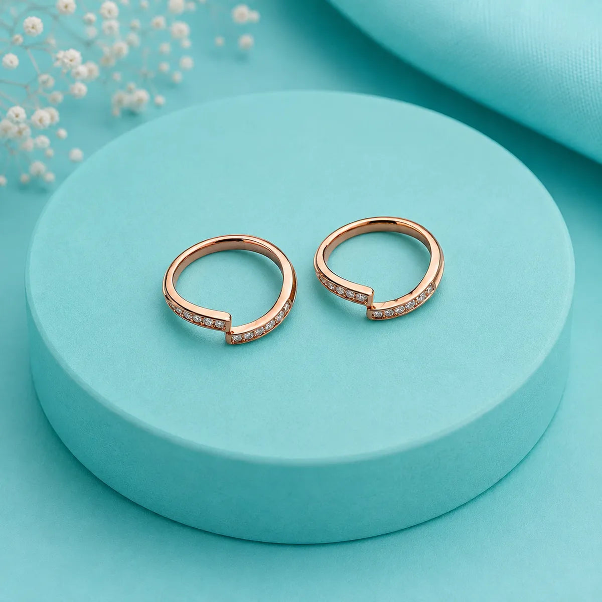Curved Crystal Open Toe Ring - Rose gold - Made with 925 Silver