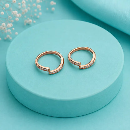 Curved Crystal Open Toe Ring - Rose gold - Made with 925 Silver