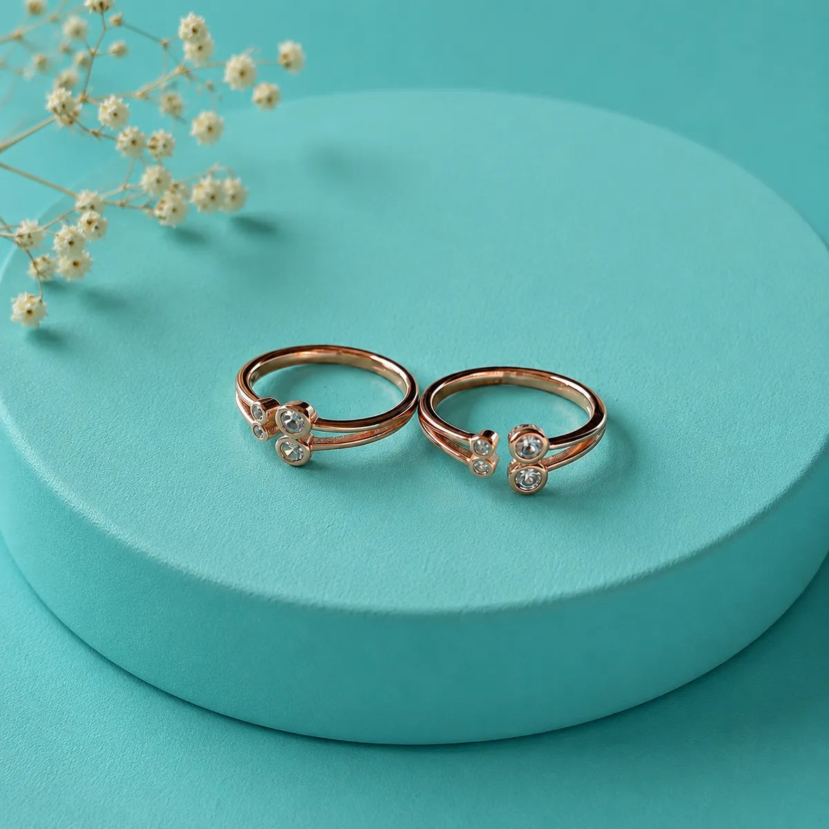 Triple Circle Sparkle Toe Ring - Rose gold - Made with 925 Silver