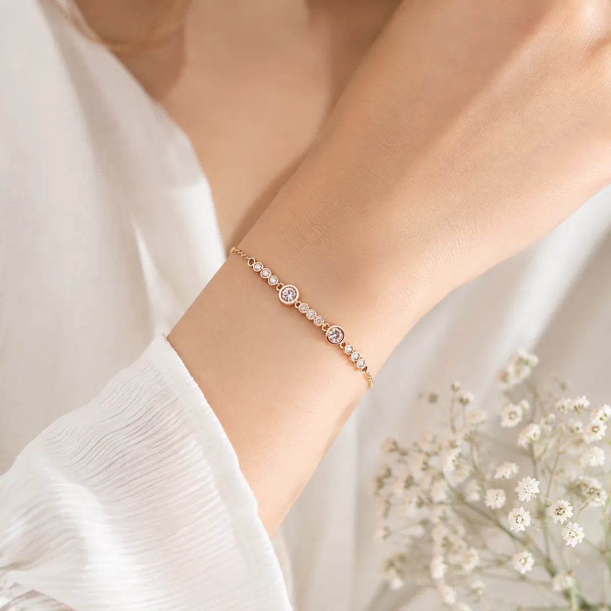 Cascading Horizon Crystal Bracelet - Rose Gold - made with 925 Silver