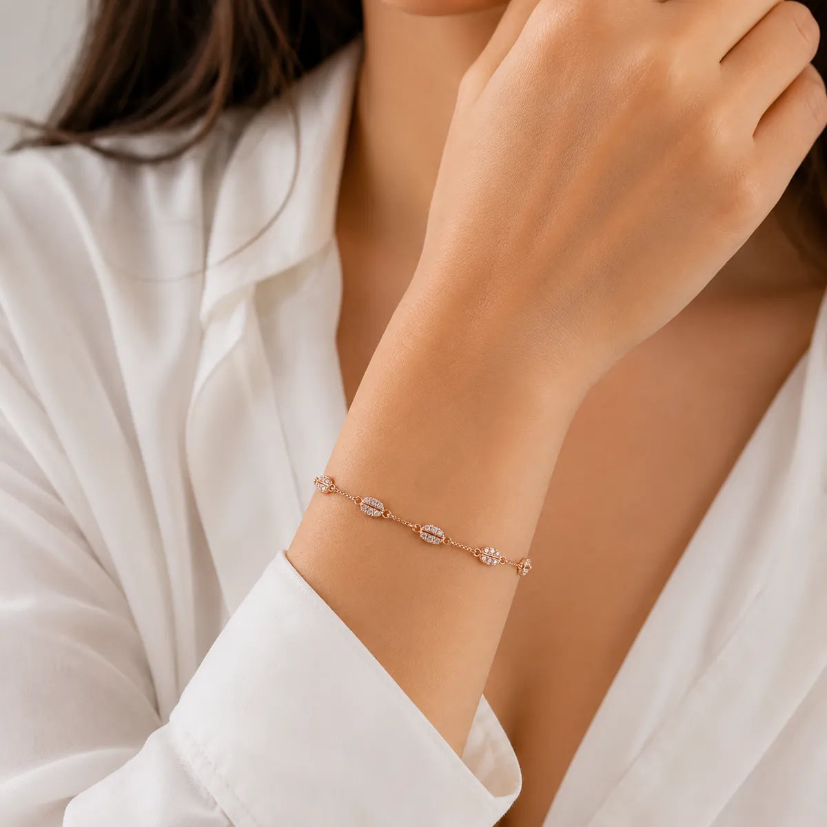 Sparkling Coffee Bean Bar Box Bracelet - Rose Gold - made with 925 Silver