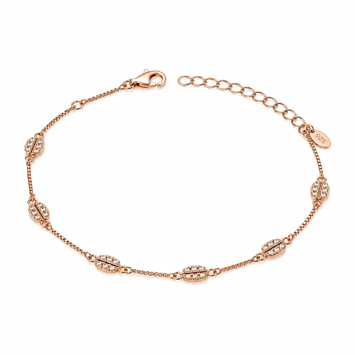 Sparkling Coffee Bean Bar Box Bracelet - Rose Gold - made with 925 Silver