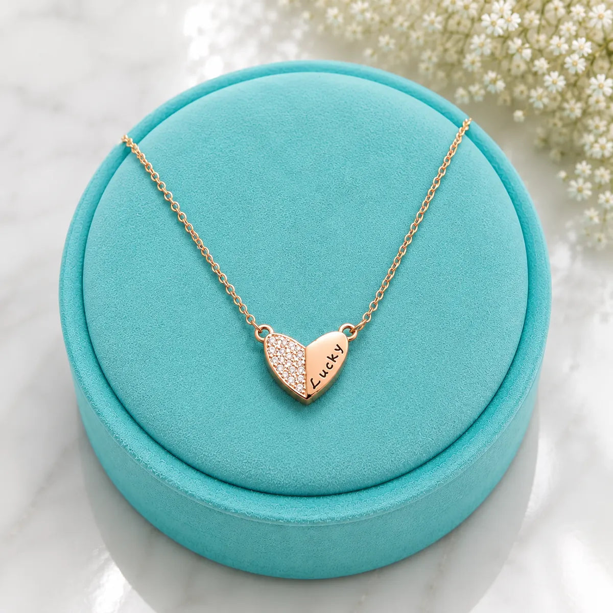 Lucky Heart Pendant Necklace - Rose Gold - 925 Sterling Silver