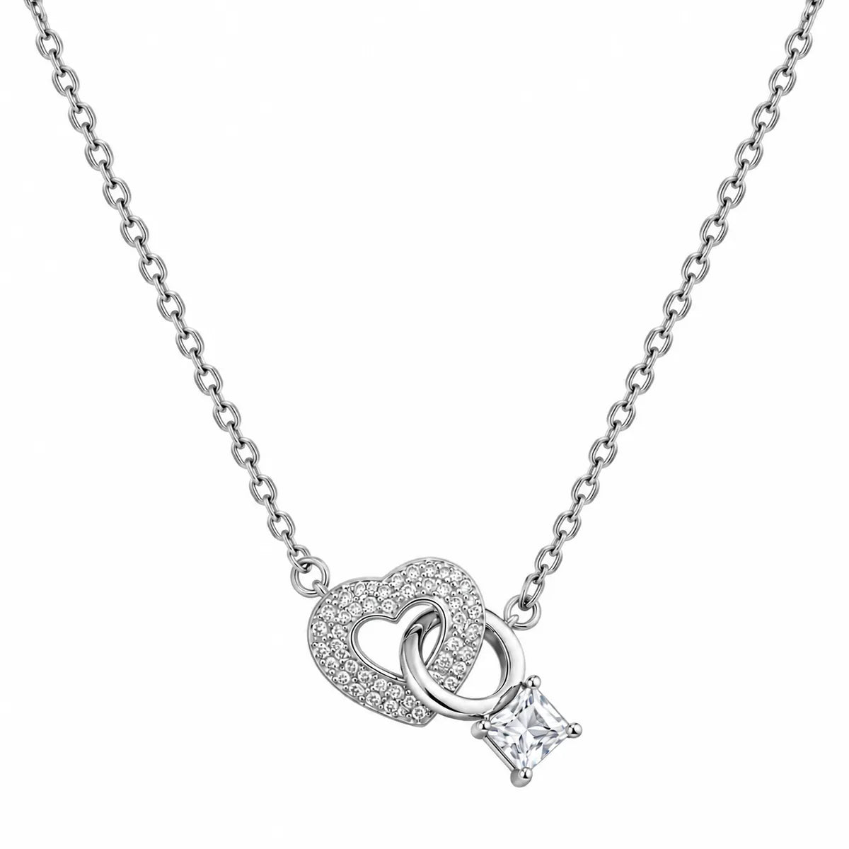 Interlocking Heart & Ring Layered Necklace - made with 925 Silver