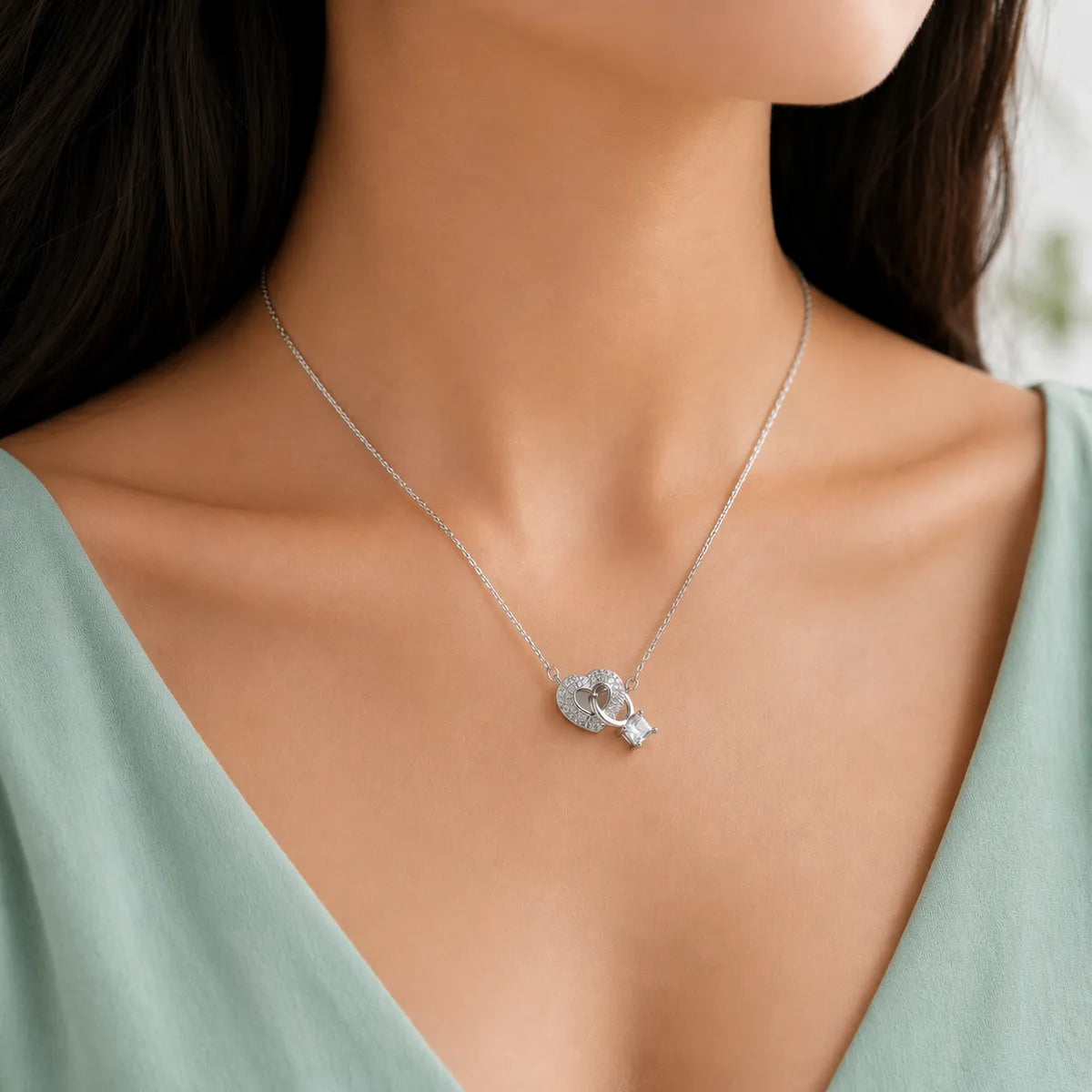 Interlocking Heart & Ring Layered Necklace - made with 925 Silver