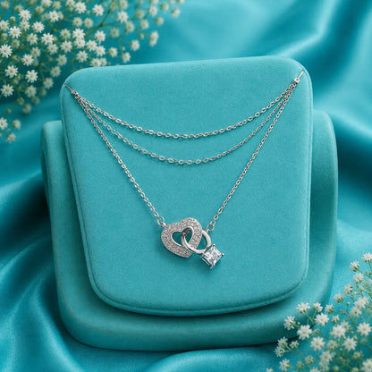 Interlocking Heart & Ring Layered Necklace - made with 925 Silver