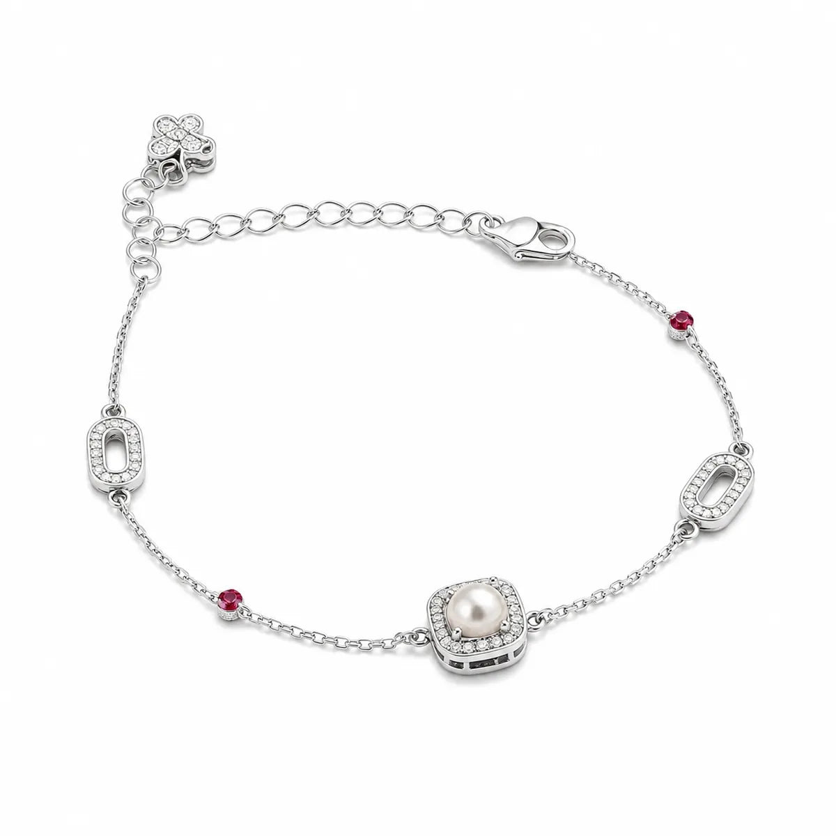 Emerald & Pearl Halo Bracelet - Pink - made with 925 Silver
