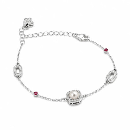 Emerald & Pearl Halo Bracelet - Pink - made with 925 Silver