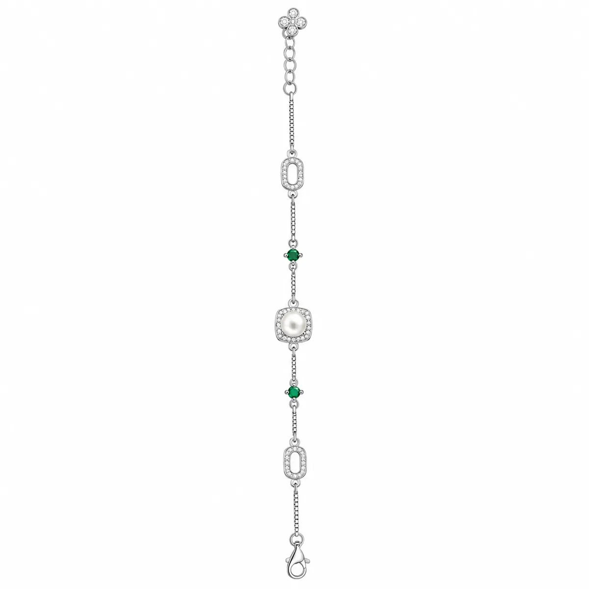 Emerald & Pearl Halo Bracelet - Green - made with 925 Silver