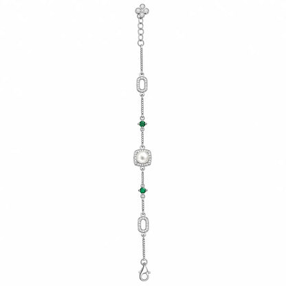 Emerald & Pearl Halo Bracelet - Green - made with 925 Silver