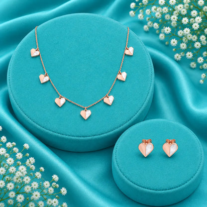 Mother of Pearl Heart Necklace Set (Rose Gold) - 925 Silver