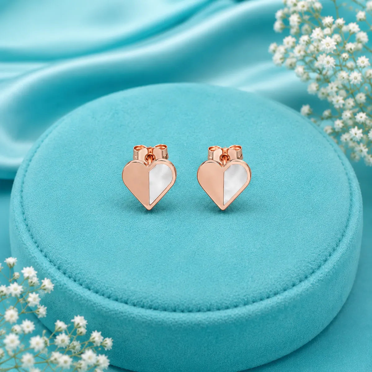 Mother of Pearl Heart Necklace Set (Rose Gold) - 925 Silver