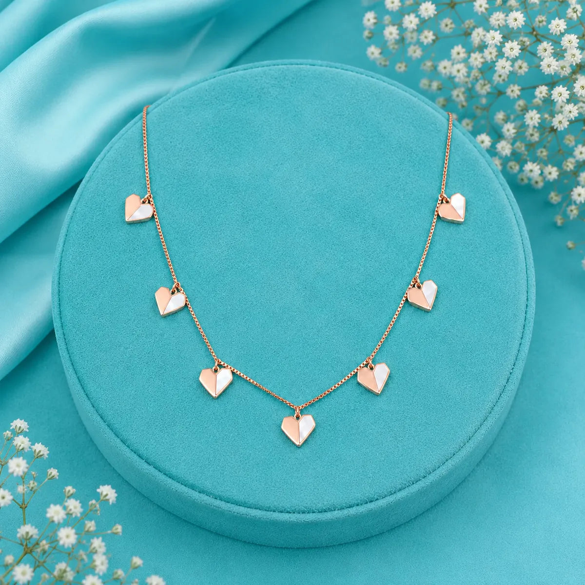 Mother of Pearl Heart Necklace Set (Rose Gold) - 925 Silver