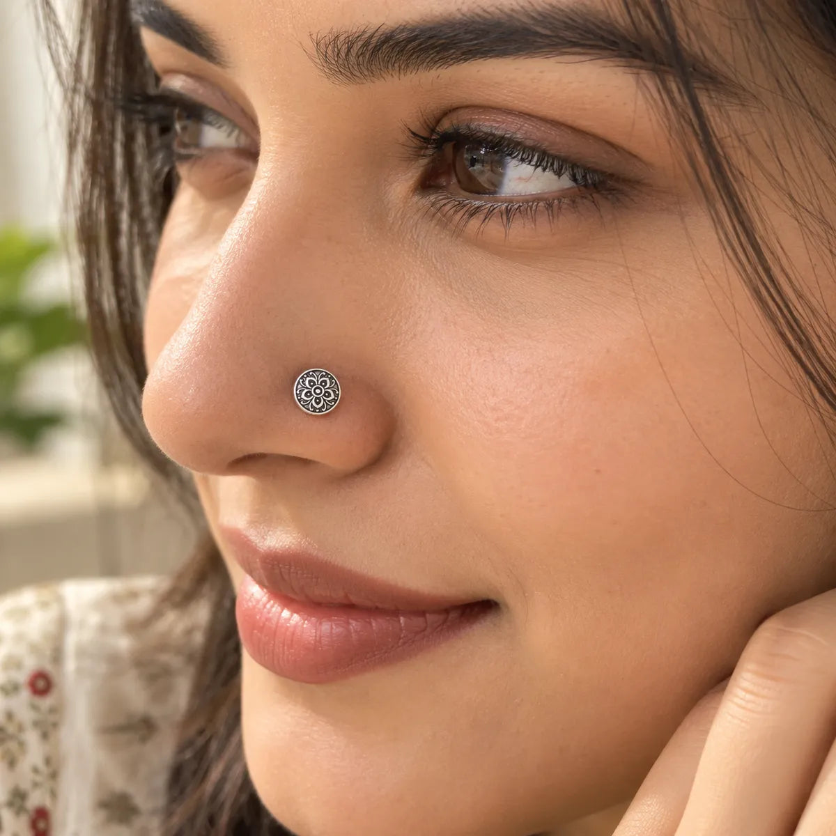 Tivara Lotus Heritage Nose Stud - Made with 925 Silver