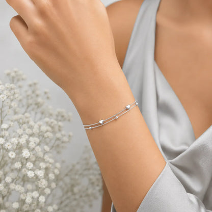 Dual Heart Bead Bracelet - made with 925 Silver