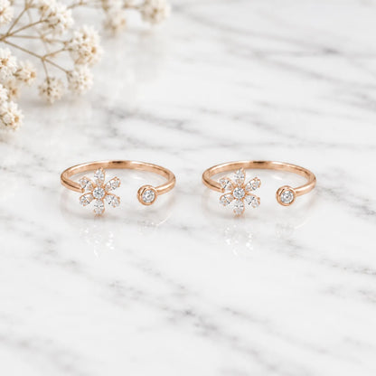 Floral Sparkle Toe Ring - Rose gold - Made with 925 Silver