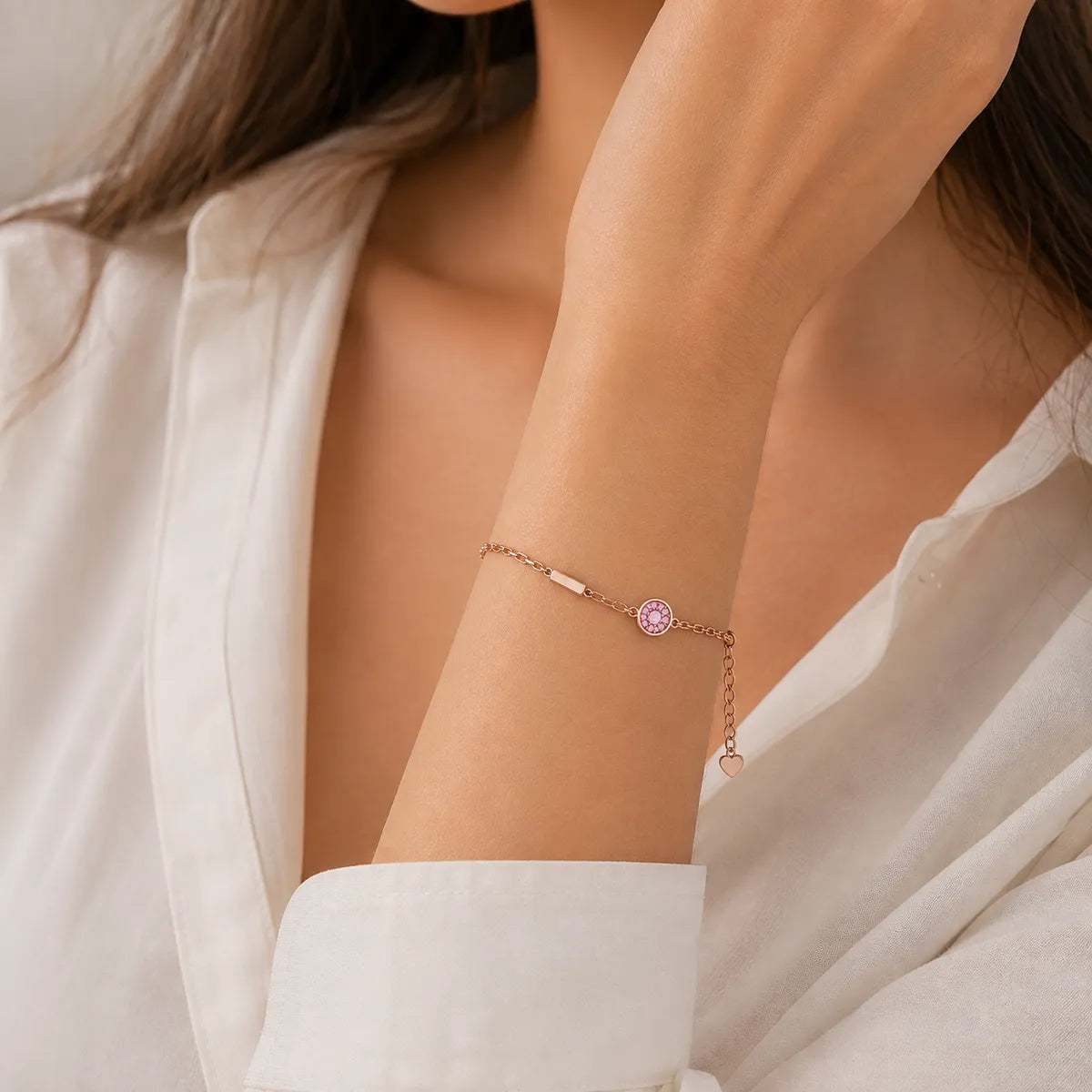 Celestial Disc & Bar Link Bracelet - Rose Gold - made with 925 Silver