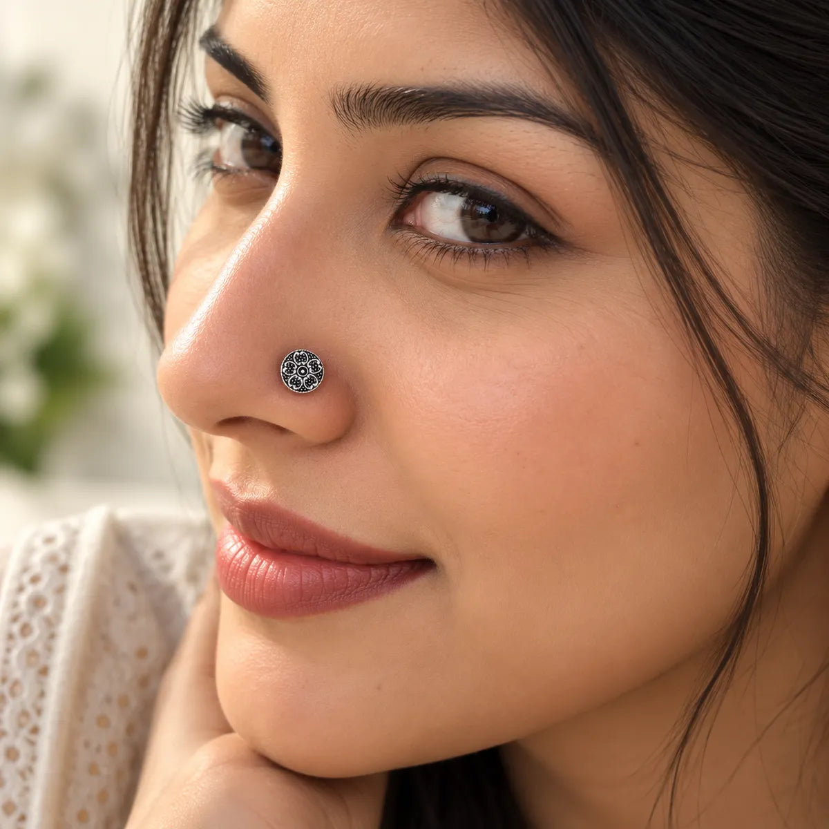 Tivara Heritage Bloom Floral Nose Stud - Made with 925 Silver