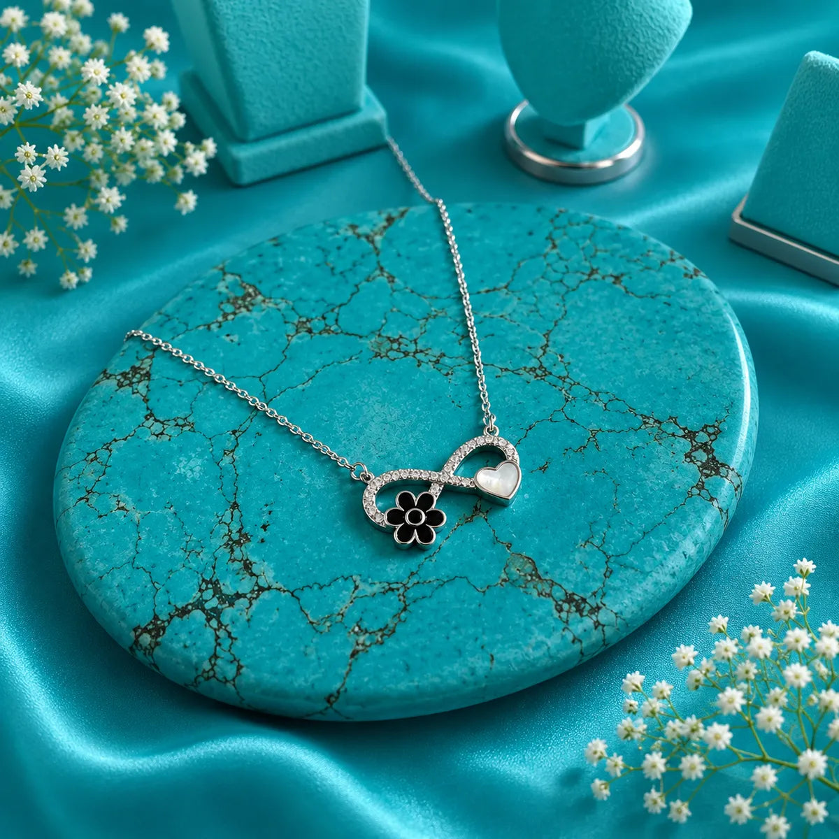 Sterling Silver Asymmetrical Floral Infinity Necklace - made with 925 Silver