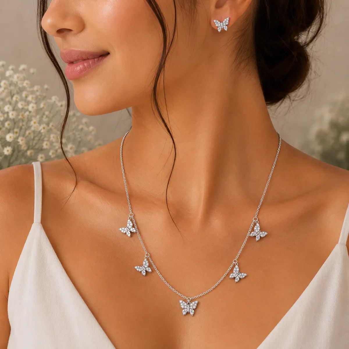 Flutter Charm Butterfly Necklace Set – 925 Sterling Silver