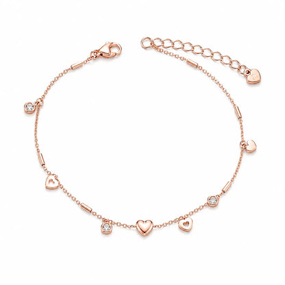 Sweetheart Bar & Disc Charm Bracelet - Rose Gold - made with 925 Silver