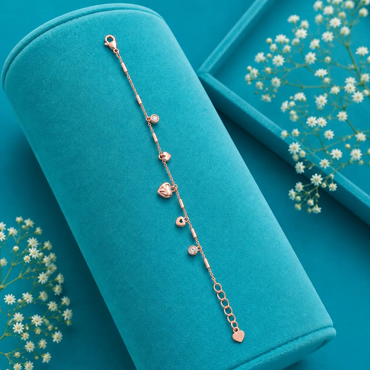Sweetheart Bar & Disc Charm Bracelet - Rose Gold - made with 925 Silver