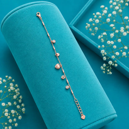 Sweetheart Bar & Disc Charm Bracelet - Rose Gold - made with 925 Silver