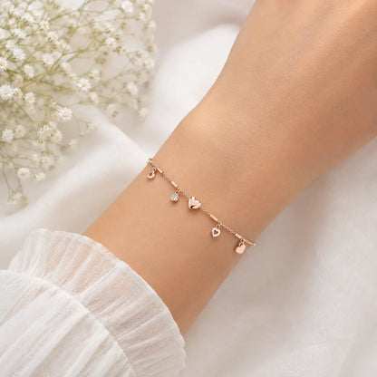 Sweetheart Bar & Disc Charm Bracelet - Rose Gold - made with 925 Silver